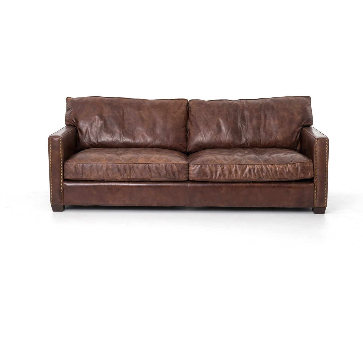 003 SR-369104 | Additional Silo | Larkin Sofa by Four Hands in cigar, antique oak, antique brass nailhead. Made from top grain leather, solid ash, iron in a modern style.