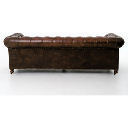 Conrad Sofa by Four Hands in cigar, antique oak, antique brass nailhead. Made from top grain leather, solid ash, iron in a traditional style.