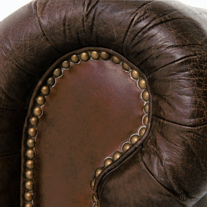 Conrad Sofa by Four Hands in cigar, antique oak, antique brass nailhead. Made from top grain leather, solid ash, iron in a traditional style.