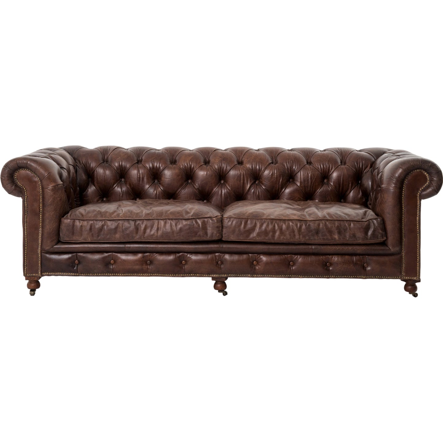 003 SR-368945 | Additional Silo | Conrad Sofa by Four Hands in cigar, antique oak, antique brass nailhead. Made from top grain leather, solid ash, iron in a traditional style.
