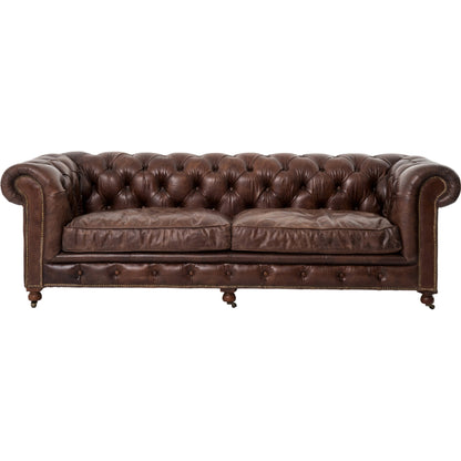 Conrad Sofa by Four Hands in cigar, antique oak, antique brass nailhead. Made from top grain leather, solid ash, iron in a traditional style.