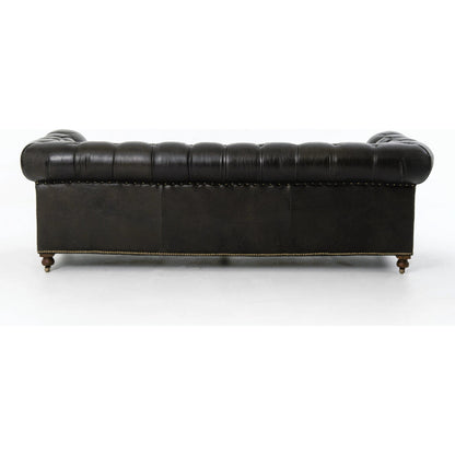 Conrad Sofa by Four Hands in cigar, antique oak, antique brass nailhead. Made from top grain leather, solid ash, iron in a traditional style.