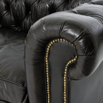 Conrad Sofa by Four Hands in cigar, antique oak, antique brass nailhead. Made from top grain leather, solid ash, iron in a traditional style.