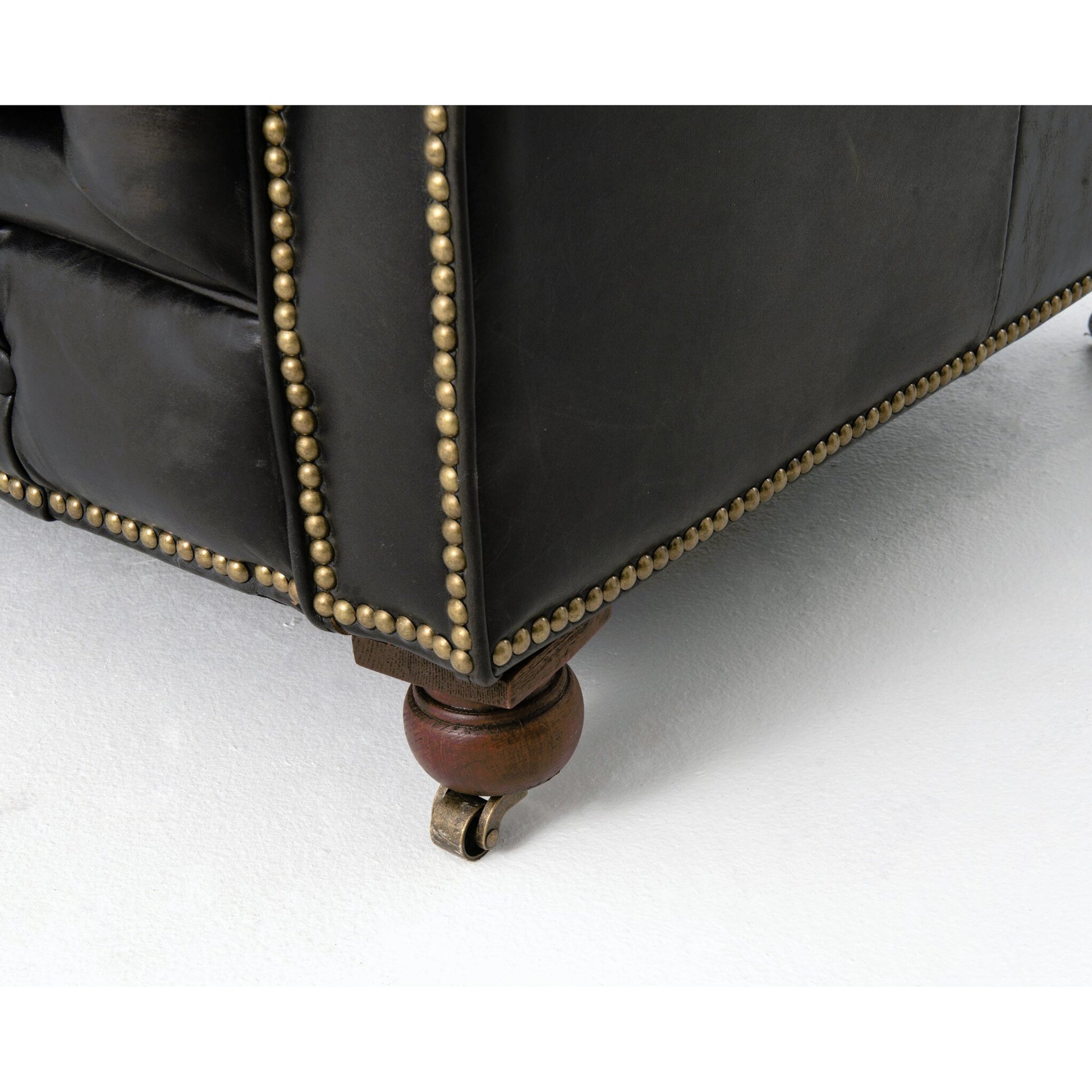 Conrad Sofa by Four Hands in cigar, antique oak, antique brass nailhead. Made from top grain leather, solid ash, iron in a traditional style.