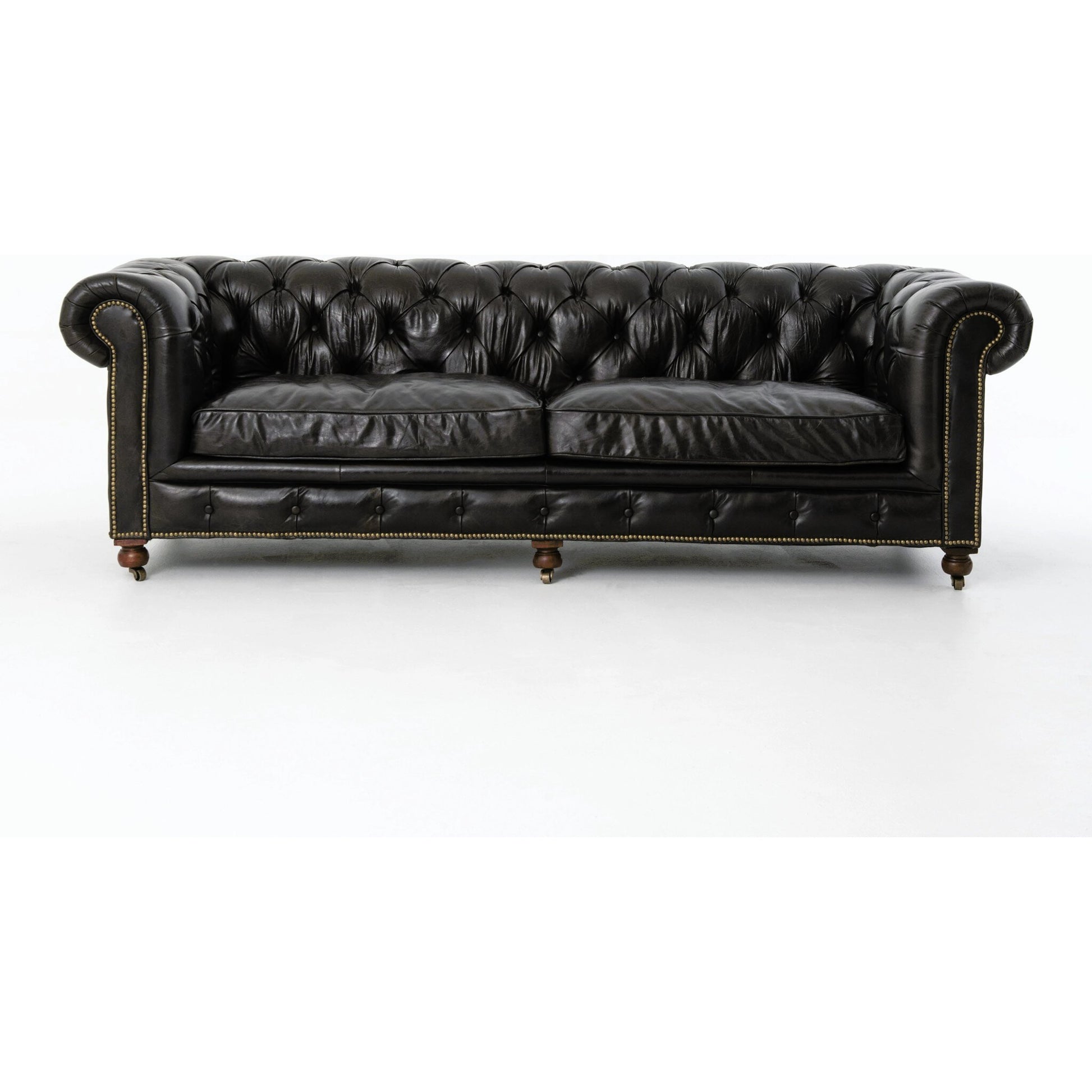 Conrad Sofa by Four Hands in cigar, antique oak, antique brass nailhead. Made from top grain leather, solid ash, iron in a traditional style.