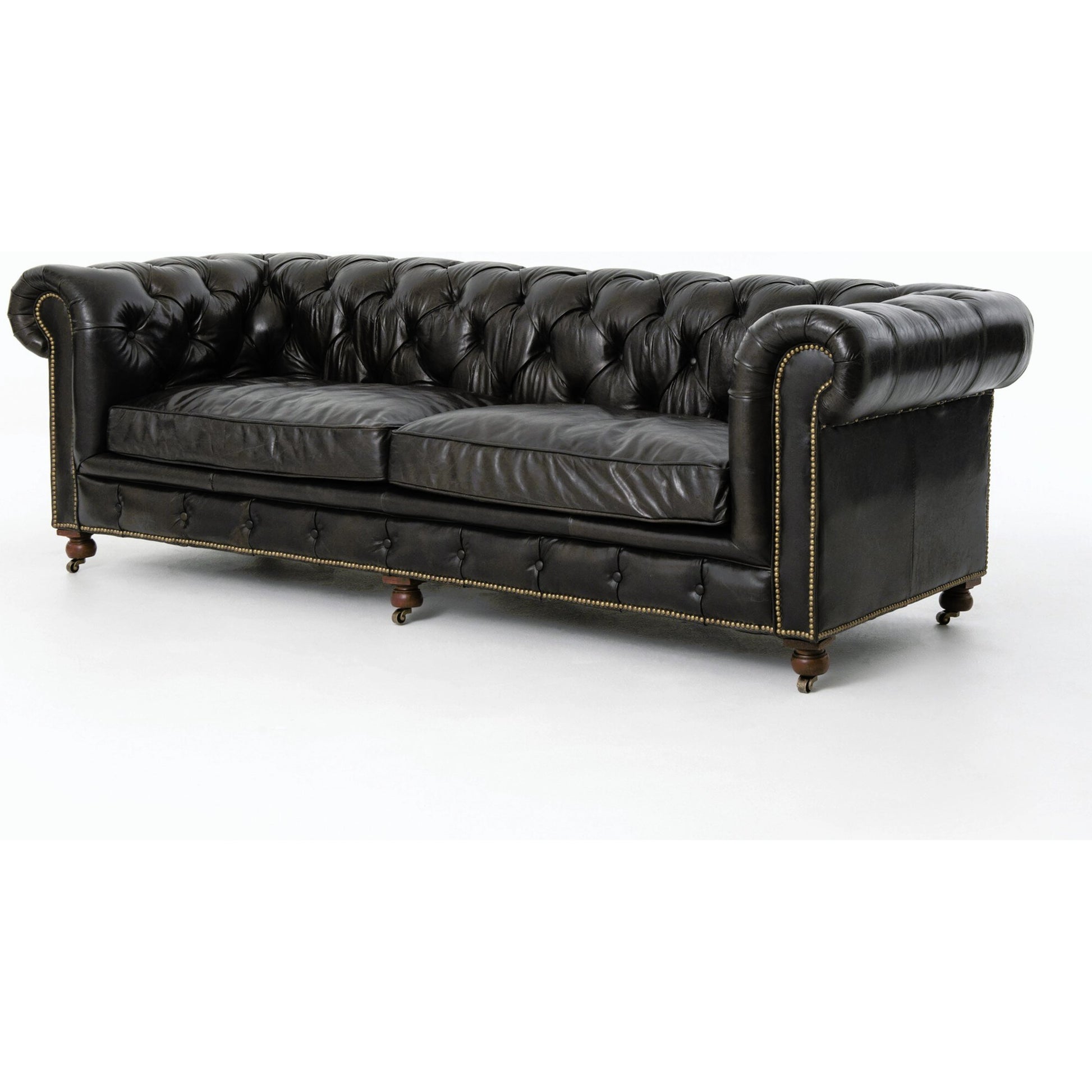 Conrad Sofa by Four Hands in cigar, antique oak, antique brass nailhead. Made from top grain leather, solid ash, iron in a traditional style.