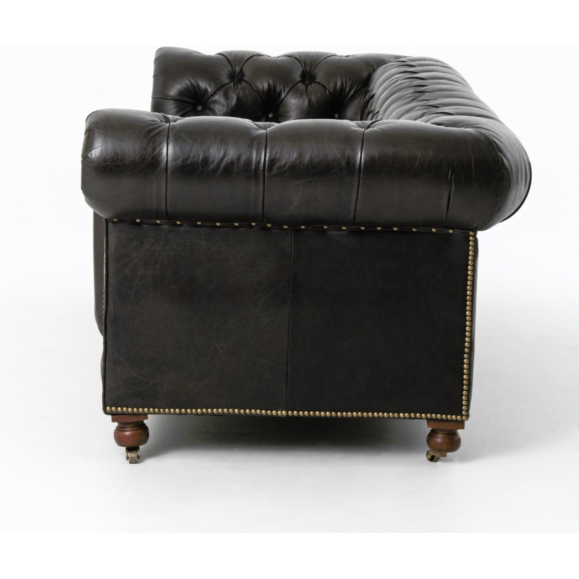 Conrad Sofa by Four Hands in cigar, antique oak, antique brass nailhead. Made from top grain leather, solid ash, iron in a traditional style.