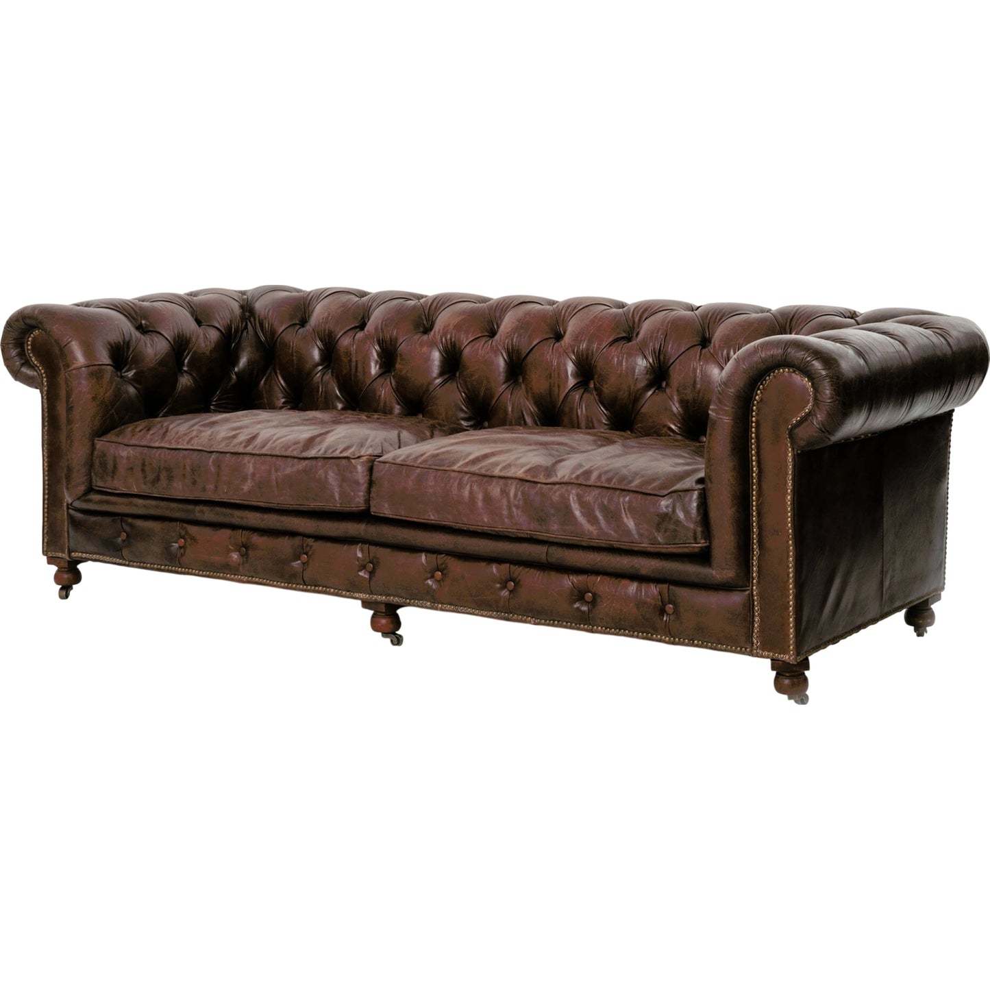 001 SR-368945 | Primary Silo | Conrad Sofa by Four Hands in cigar, antique oak, antique brass nailhead. Made from top grain leather, solid ash, iron in a traditional style.