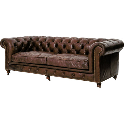 Conrad Sofa by Four Hands in cigar, antique oak, antique brass nailhead. Made from top grain leather, solid ash, iron in a traditional style.