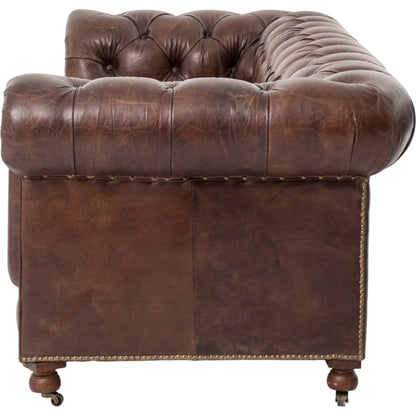 Conrad Sofa by Four Hands in cigar, antique oak, antique brass nailhead. Made from top grain leather, solid ash, iron in a traditional style.