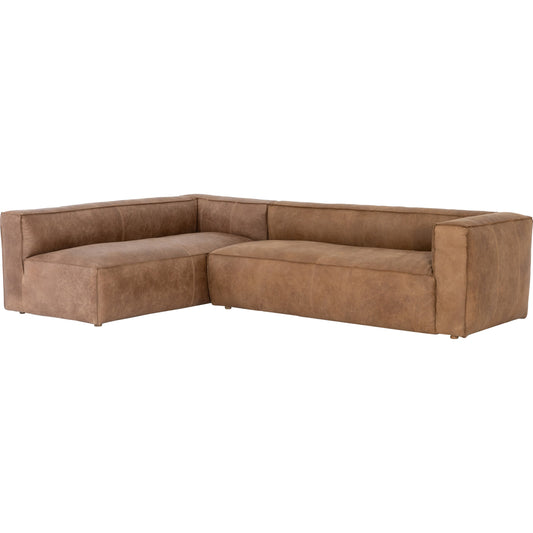 Nolita Sectional Sofa by Four Hands in natural washed. Made from top grain leather, solid ash, 100% polyester in a modern style.