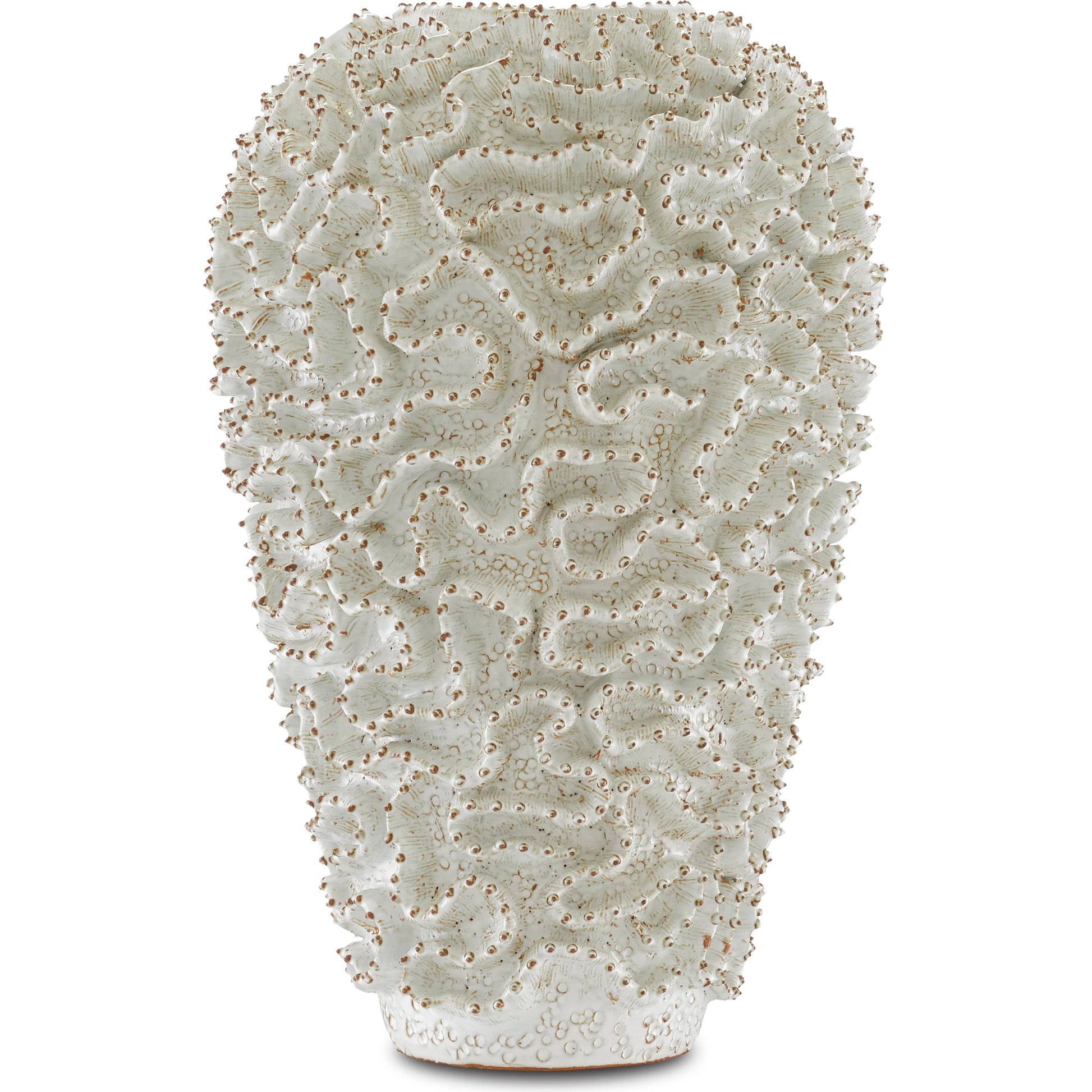 Swirl Vase by Currey and Company in white, gold. Made from ceramic in a coastal style.