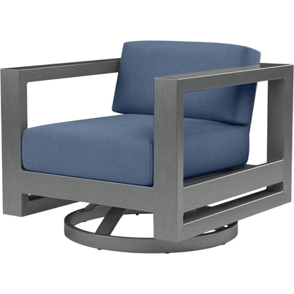 Redondo Outdoor Swivel Club by Sunset West in grays. Made from aluminum in a modern style.