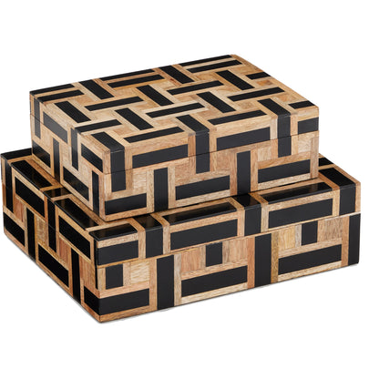 Aarna Box Set by Currey and Company. Made from composite, wood, engineered hardwood, linen in a modern style.