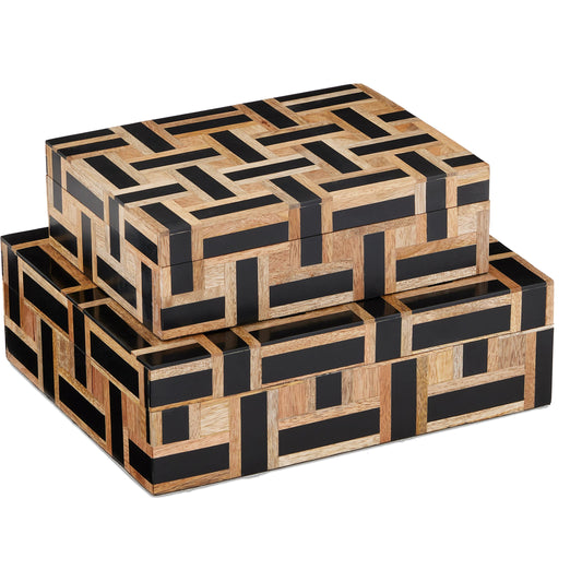Aarna Box Set by Currey and Company. Made from composite, wood, engineered hardwood, linen in a modern style.