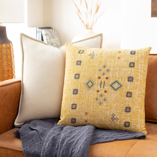 Cactus Silk Pillow - 32948 by Surya in mustard, white, light gray, bright blue, bright orange. Made from 100% cotton in a eclectic & global style.