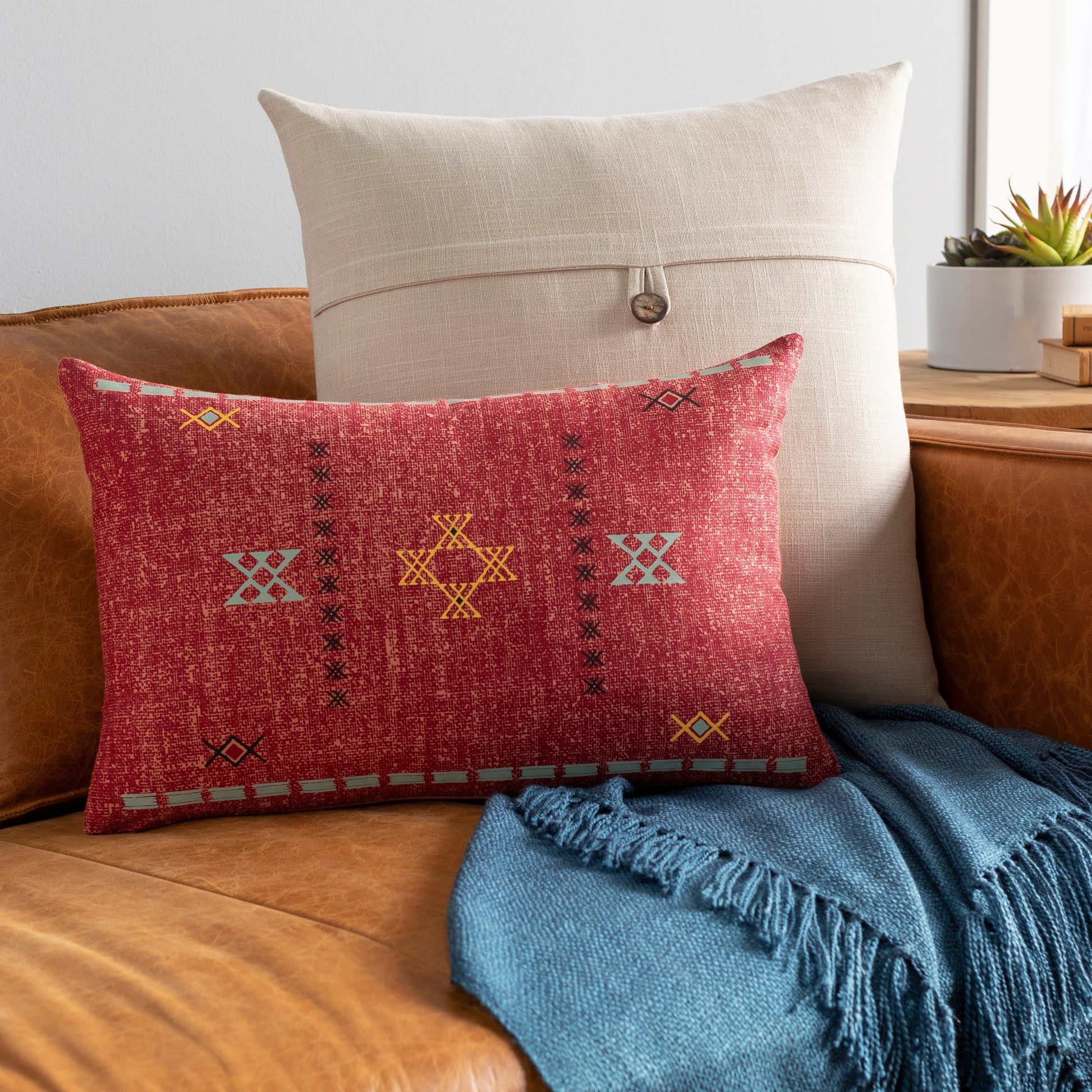 Cactus Silk Pillow - 36832 by Surya in slate, white, deep teal, blue, burnt orange. Made from 100% cotton in a eclectic & global style.