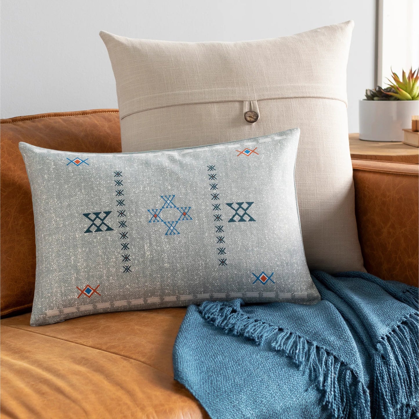 006 SR-879752,SR-879753 | Lifestyle | Cactus Silk Pillow - 36832 by Surya in slate, white, deep teal, blue, burnt orange. Made from 100% cotton in a eclectic & global style.