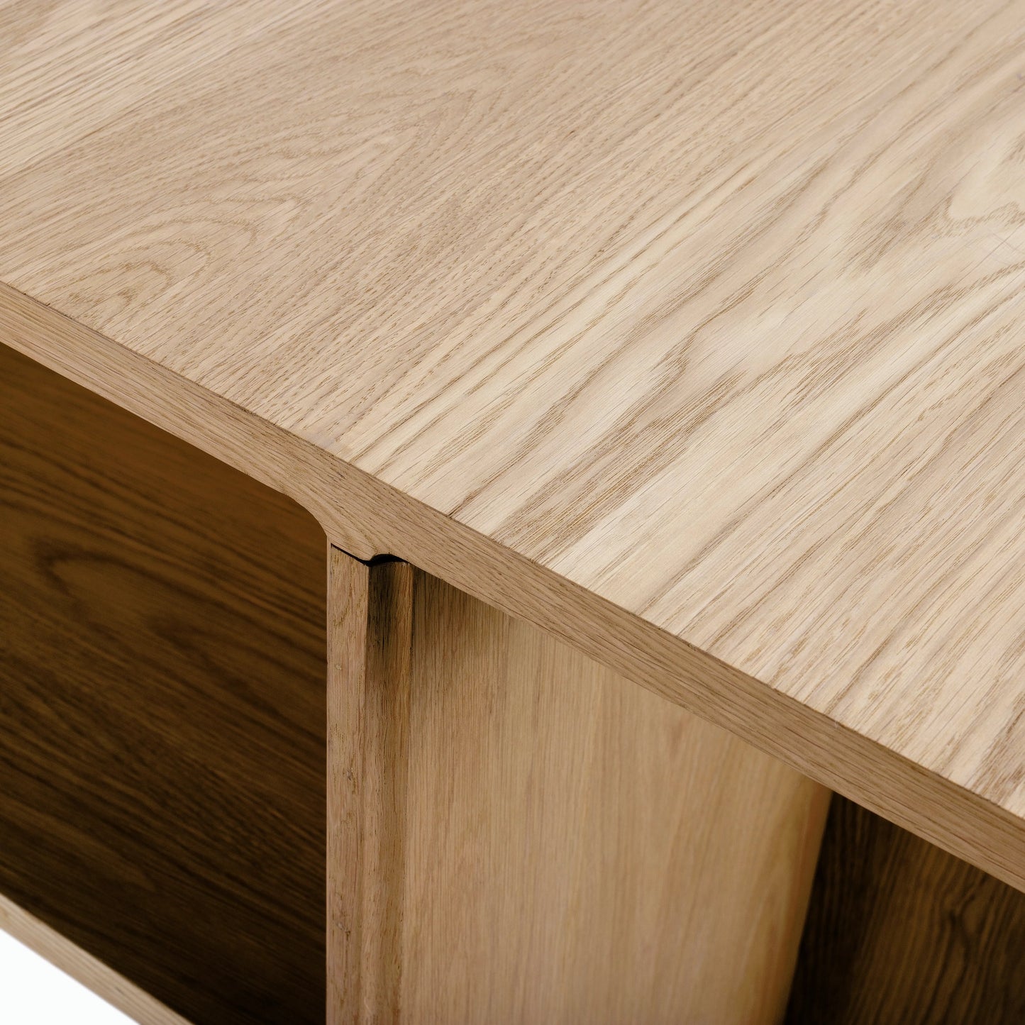 003 SI-2133328 | Closeup | Cascata Console Table - 530934 by Livabliss in top: brown; base: brown and natural. Made from top: wood veneer, base: wood veneer in a modern style.