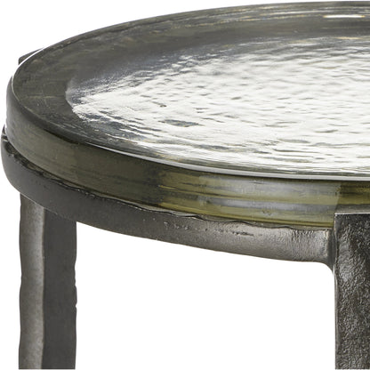 Acea Drinks Table by Currey and Company. Made from cast aluminum, cast glass in a modern style.