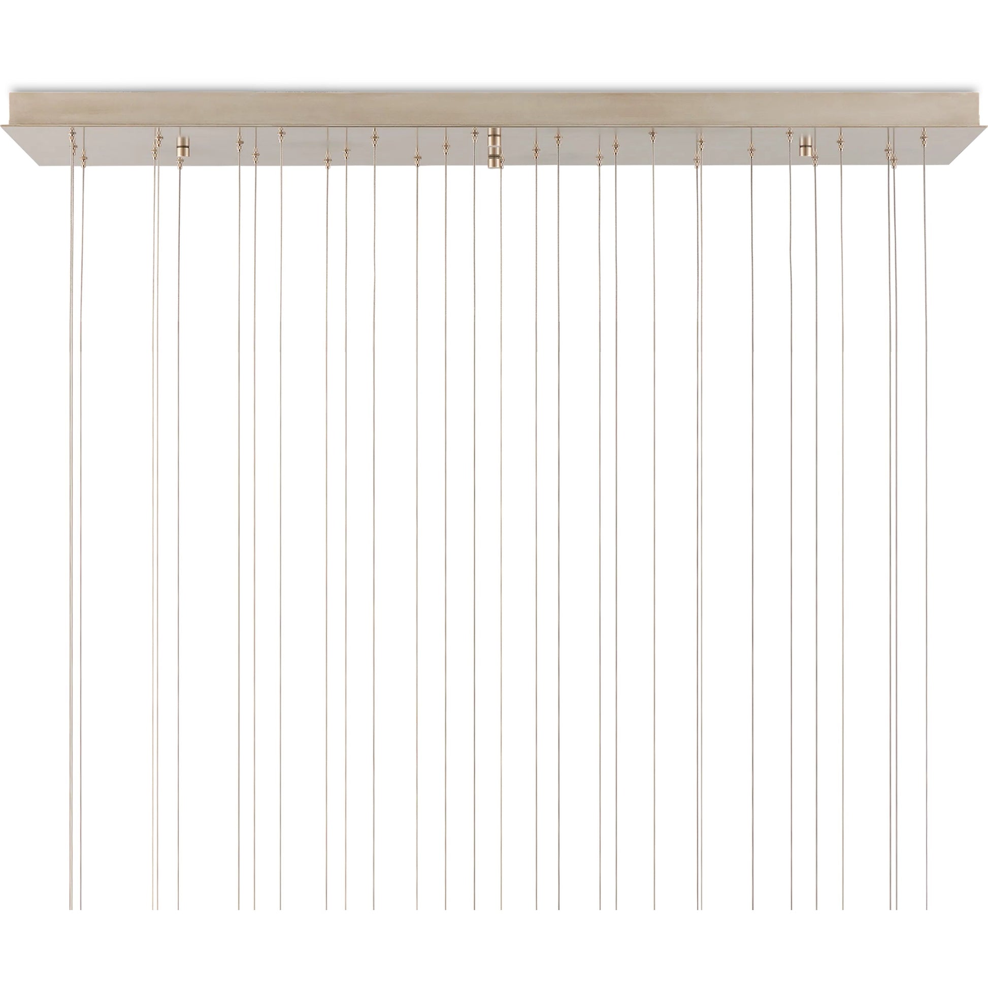 Banyan 30-Light Linear Multi-Drop Pendant by Currey and Company in antique brass, clear, silver. Made from metal, glass in a modern style.