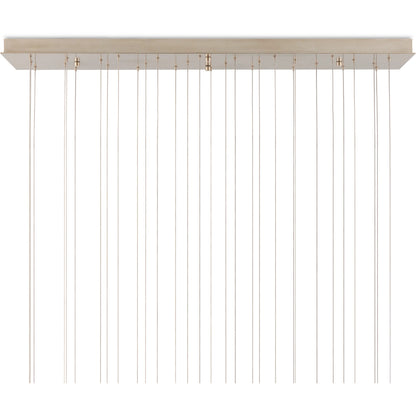 Banyan 30-Light Linear Multi-Drop Pendant by Currey and Company in antique brass, clear, silver. Made from metal, glass in a modern style.