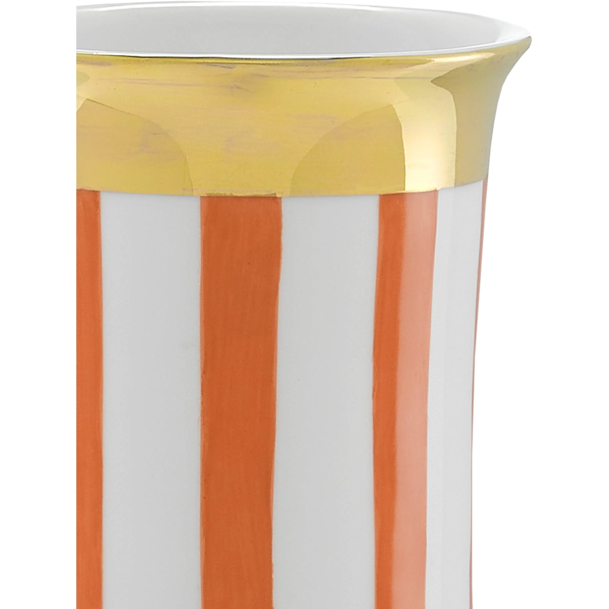 De Luca Stripe Vase by Currey and Company in coral. Made from porcelain in a modern style.