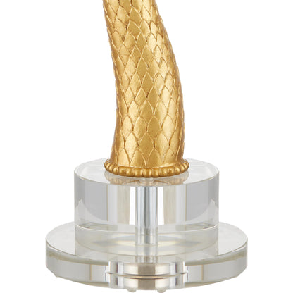 Mazari Table Lamp by Currey and Company in contemporary gold leaf, clear. Made from composite, metal, optic crystal in a modern style.