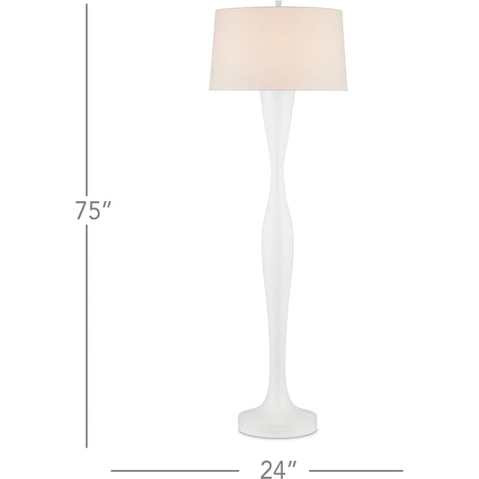 Monica Floor Lamp by Currey and Company in white. Made from wood in a modern style.
