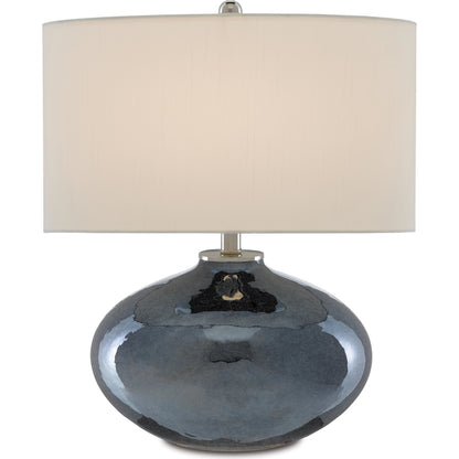 Lucent Table Lamp by Currey and Company in blue plated, polished nickel. Made from glass in a modern style.