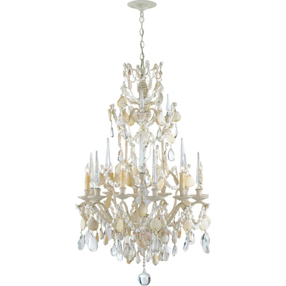 Buttermere Chandelier by Currey and Company. Made from wrought iron, shell, crystal in a traditional style.