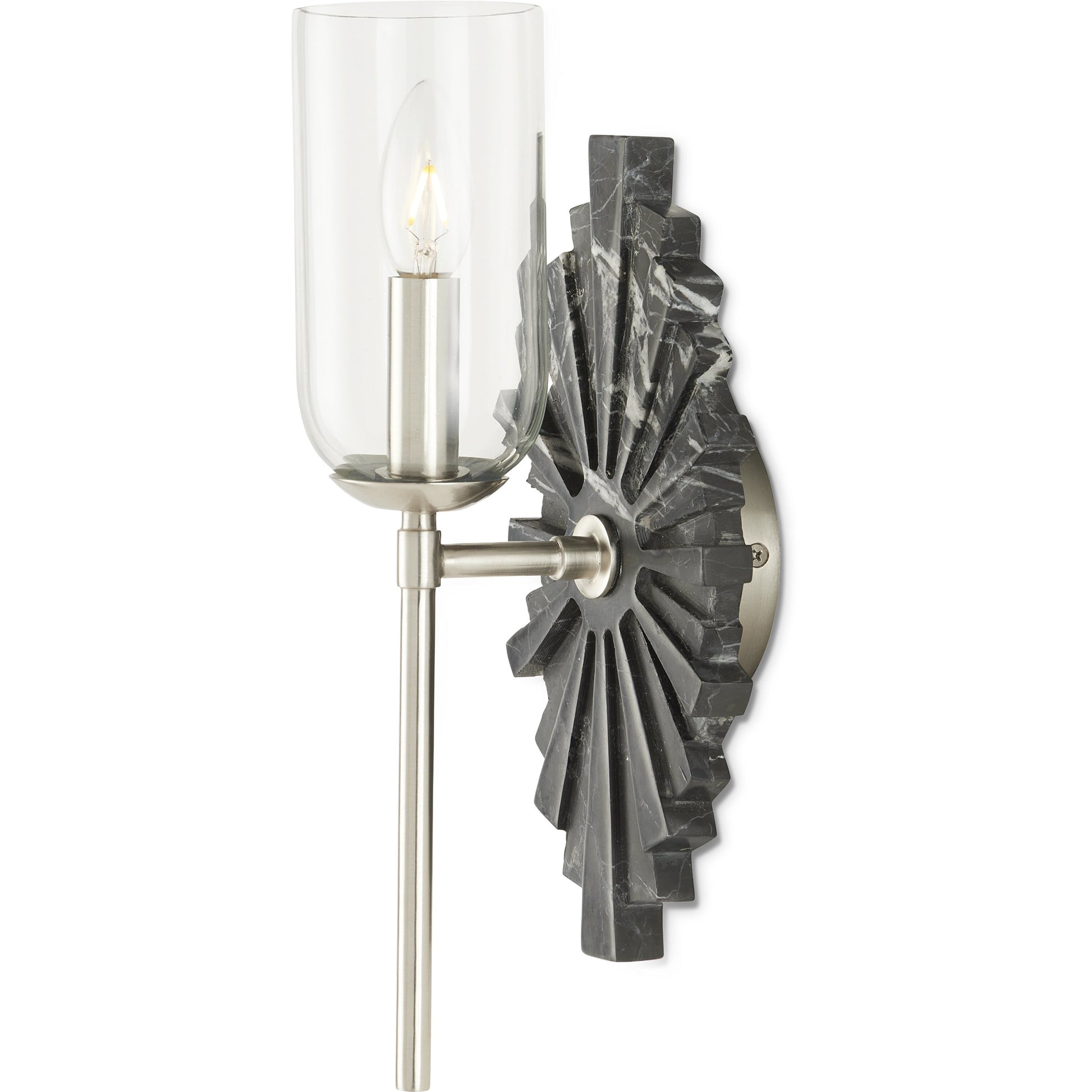 Benthos Wall Sconce by Currey and Company. Made from marble, stainless steel, glass in a modern style.