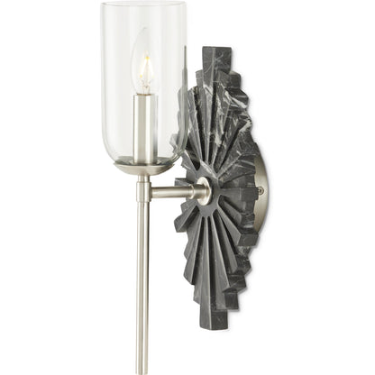 Benthos Wall Sconce by Currey and Company. Made from marble, stainless steel, glass in a modern style.