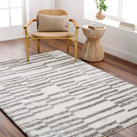 Cloudy Shag Rug - 490566 by Livabliss in off-white, gray, charcoal. Made from face: 100% polyester, warp: 60% jute, 40% polyester in a unique style.