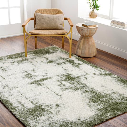 Cloudy Shag Rug - 490572 by Livabliss in off-white, grass green. Made from face: 100% polyester, warp: 60% jute, 40% polyester in a unique style.