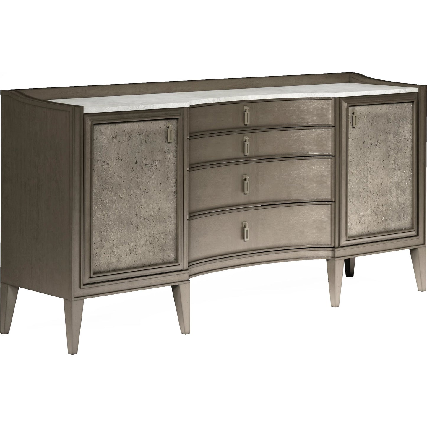 002 SI-2334432 | Primary Silo | Cove Credenza by A.R.T. Furniture in grey and mica. Made from rubberwood solids, primavera veneer, stone, metal, cork in a transitional style.