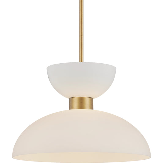 Zevio Pendant by Currey and Company in antique brass, white, opaque. Made from metal, glass in a modern style.