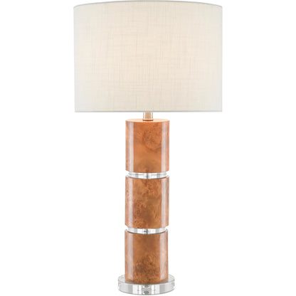 Table Lamp by Currey and Company in birdseye maple veneer. Made from composite, optic crystal in a transitional style.
