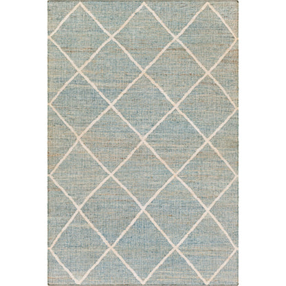 Cadence Rug by Surya in dusty sage, beige, pale blue, light brown, ivory. Made from 100% jute in a modern style.