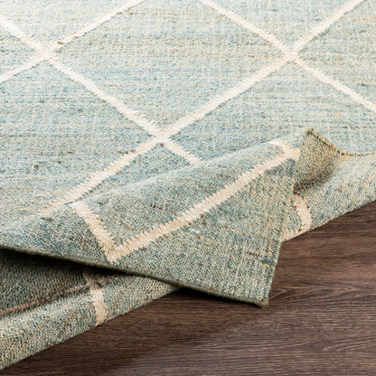 Cadence Rug by Surya in dusty sage, beige, pale blue, light brown, ivory. Made from 100% jute in a modern style.