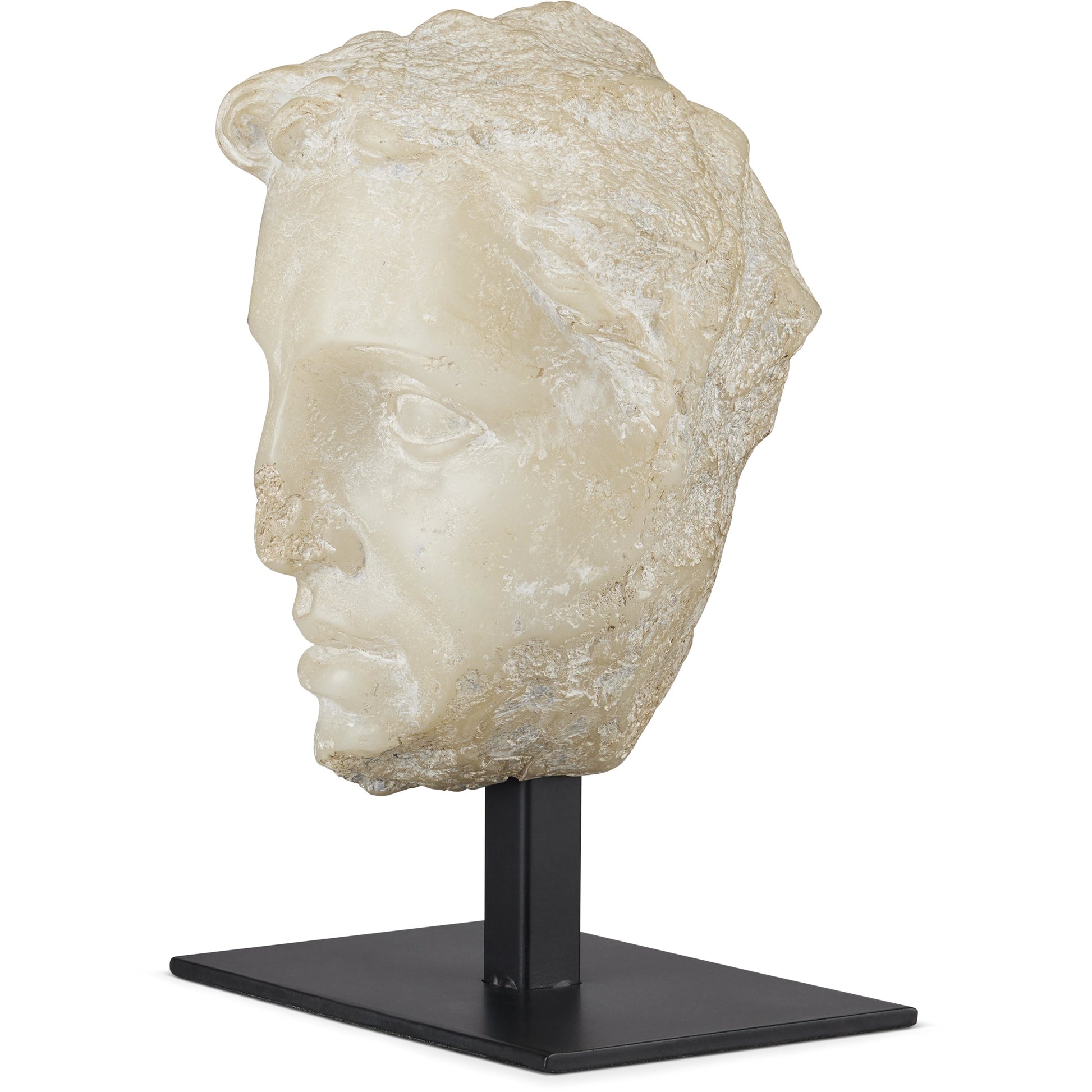 Greek Princess Head Fragment by Currey and Company in aged beige, black. Made from composite, metal in a traditional style.