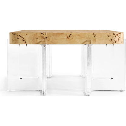 Veil Rectangular Cocktail Table by Jonathan Charles in natural mappa burl. Made from mappa burl in a modern style.