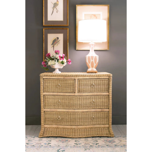 Celine Four Drawer Chest by Worlds Away in woven rattan. Made from unique in a cottage & farmhouse style.