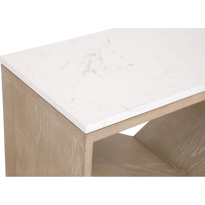 Cellar Console Table by Essentials For Living in gray oak, white quartz. Made from solid oak wood, solid quartz in a modern style.