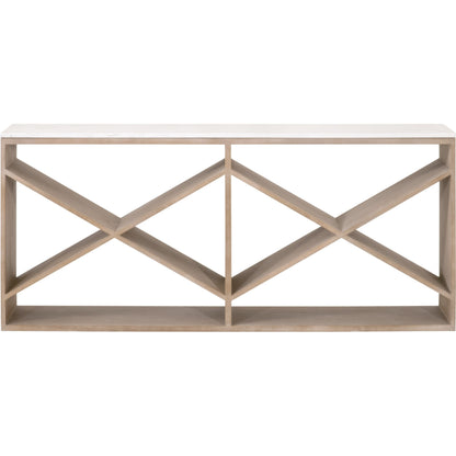 Cellar Console Table by Essentials For Living in gray oak, white quartz. Made from solid oak wood, solid quartz in a modern style.