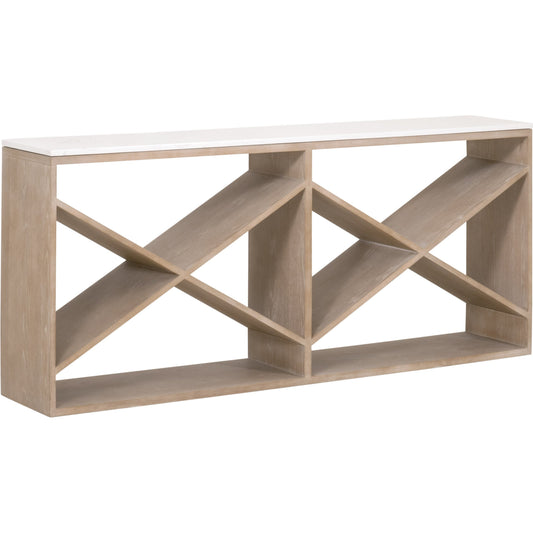 Cellar Console Table by Essentials For Living in gray oak, white quartz. Made from solid oak wood, solid quartz in a modern style.
