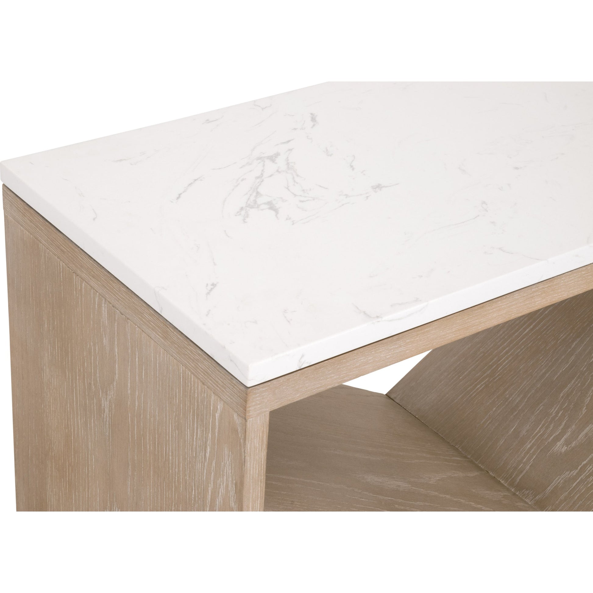 Cellar Console Table by Essentials For Living in gray oak, white quartz. Made from solid oak wood, solid quartz in a modern style.