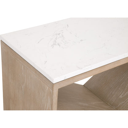 Cellar Console Table by Essentials For Living in gray oak, white quartz. Made from solid oak wood, solid quartz in a modern style.