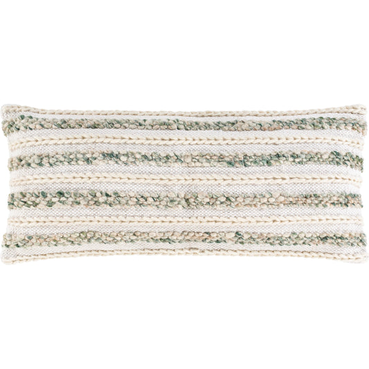Celio Pillow - 33039 by Surya in white, cream, medium green. Made from 40% cotton, 40% wool, 20% polyester, 100% cotton in a eclectic & global style.