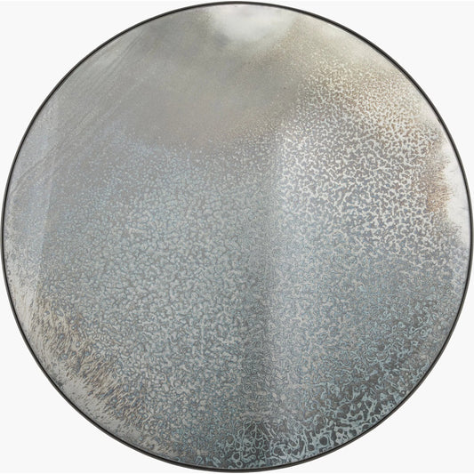 Ceres Round Accent Mirror by Surya in black and antiqued, matte. Made from manufactured wood in a unique style.